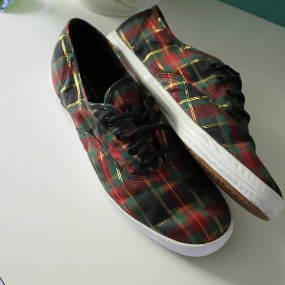 KEDS Vintage Christmas Plaid Sneakers Retro 90s Holiday - Size 8 - Picture 5 of 16